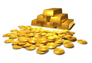 Goldbarren und Goldmünzen - Motiv 1 - freigestellt